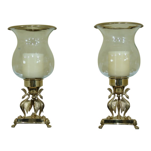 Brass Hurricane Shade Candlestick W. Bird a Pair Chairish