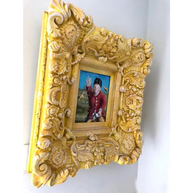 Contemporary How to Catch a Canary, Original Painting by Ginger Fox With Elaborate Yellow Frame, 24"x25"x4.5" For Sale - Image 3 of 10