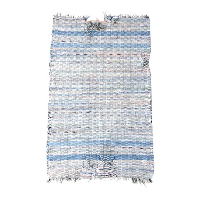 Early 20th Century Vintage Blue Farmhouse Rag Rug Chairish