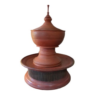 Antique Red Lacquered Urn, 19th C Burmese Offering Pot With Pedestal For Sale