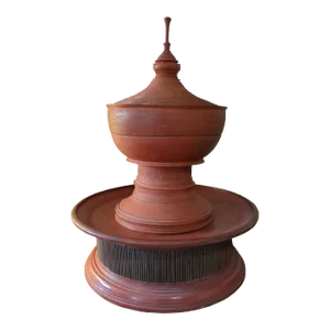 Antique Red Lacquered Urn, 19th C Burmese Offering Pot With Pedestal