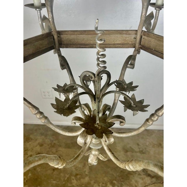 Neoclassical 1930s Monumental Two-Tiered 12-Light Silvered Chandelier W/ Crown For Sale - Image 3 of 16