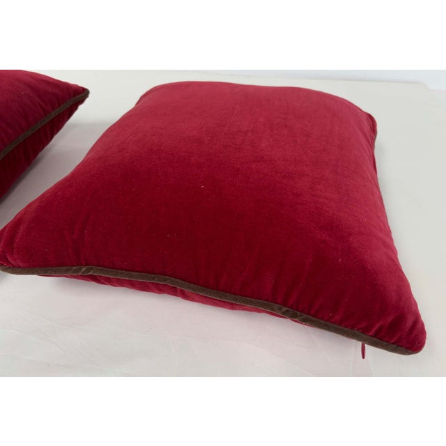 Textile Pair of Burgundy Red Cotton Velvet Throw Pillows with Down Inserts For Sale - Image 7 of 10