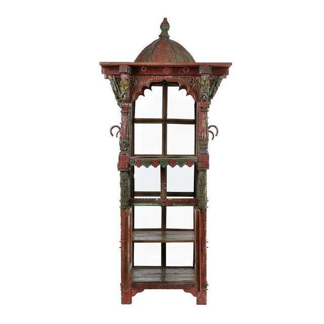 Traditional Indian Red Patina Wooden Showcase For Sale - Image 4 of 11