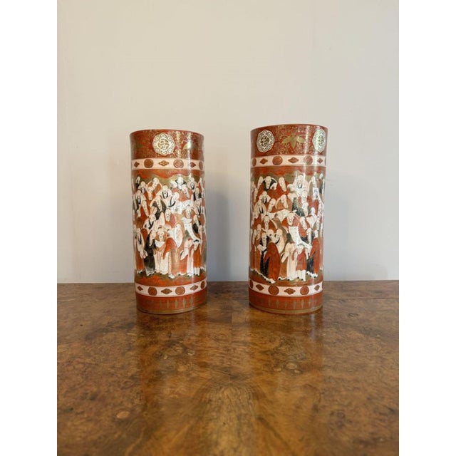 19th Century Japanese Kutani Cylindrical Vases, 1880, Set of 2 For Sale - Image 9 of 10