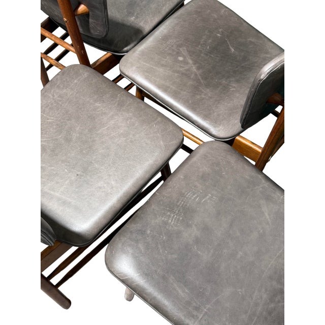 Wood Set of 4 Vintage Mid Century Modern Danish Teak and Leather Greta Dining Chairs For Sale - Image 7 of 11