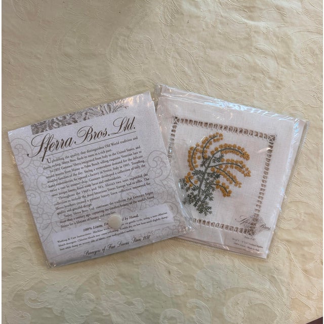 1990s 1990s Sferra Linen Embroidered Floral Cocktail Napkins - Set of 8 For Sale - Image 5 of 6