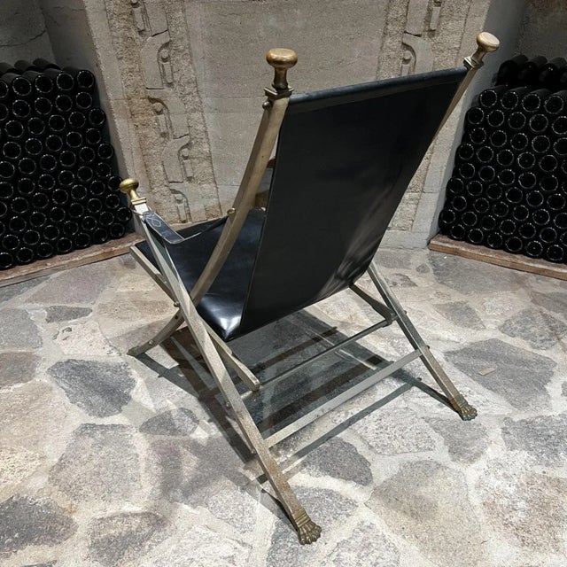 1970s Maison Jansen Campaign Leather Bronze Lounge Chair France For Sale - Image 12 of 13