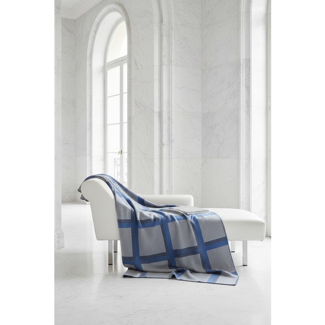 Contemporary Plaid Jacquard Blue in Lana Merino by Villa Como For Sale - Image 3 of 5