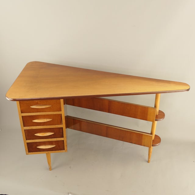 Freestanding Triangular Desk with Drawers and Shelves, 1960s For Sale - Image 4 of 15