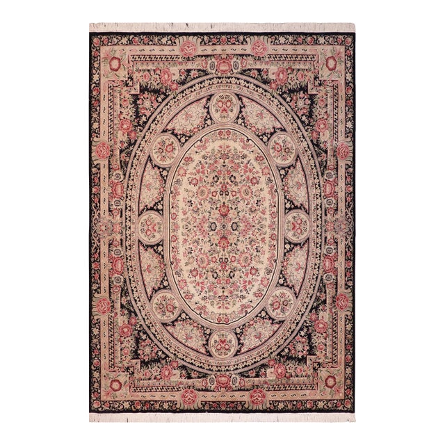 Elegant Pak-Persian Black/Beige Wool Rug - 8'1'' X 10'2'' For Sale