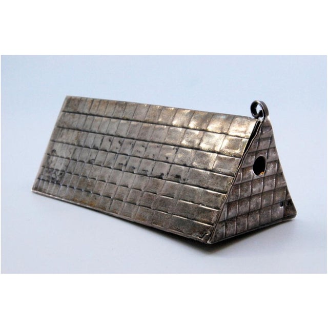 Triangular Silver Toothpick Holder with Geometric Figures and Opening in the Lid, in Good conditions. Designed 1980 to 1989