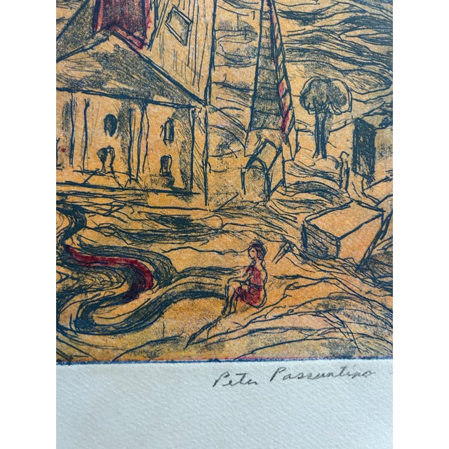 1990s Vintage Original Colored Etching of Two Men on Trapeze For Sale - Image 5 of 8