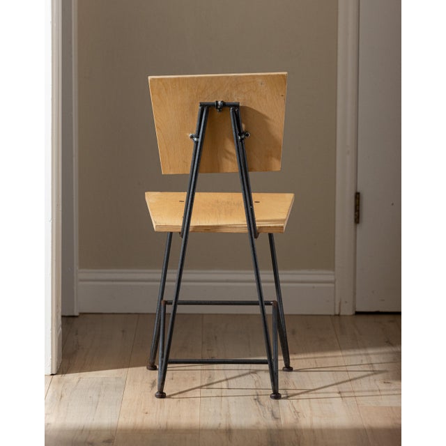 Frank Lloyd Wright Vintage 90's Industrial Iron and Plywood Dining Chairs – Design by Sauer & Gueswel For Sale - Image 4 of 16