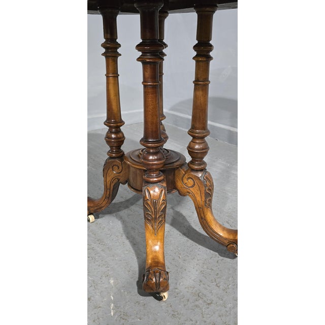 Victorian Burr Walnut Inlaid Centre Table, 1880s For Sale - Image 4 of 12