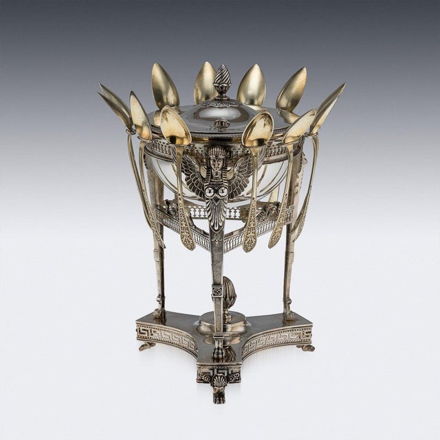 Early 19th Century Antique French Empire Silver Confiturier Spoons, 1800, Set of 13 For Sale - Image 5 of 18