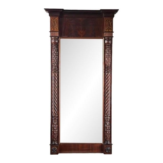 Antique American Empire Mahogany Pier Mirror C. 1840 For Sale