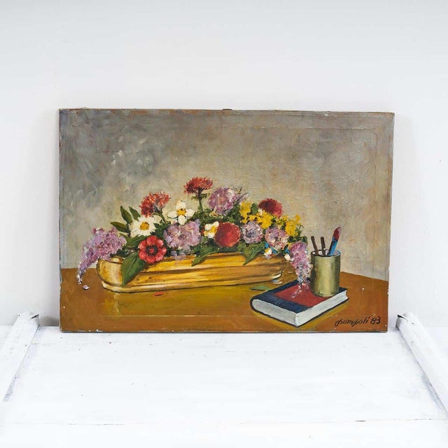 Paint Pompoli, Bouquet of Vibrant Flowers, 1983, Painting For Sale - Image 7 of 7