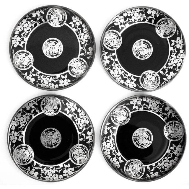 Black 1920s Rockwell Geisha and Pairpoint Black Glass Sterling Overlay Plates - Set of 4 For Sale - Image 8 of 8
