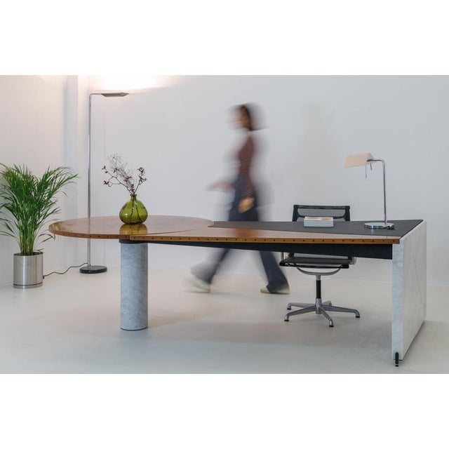 1970s Desk in Carrara Marble & Burl Wood, Italy, 1980s For Sale - Image 5 of 8