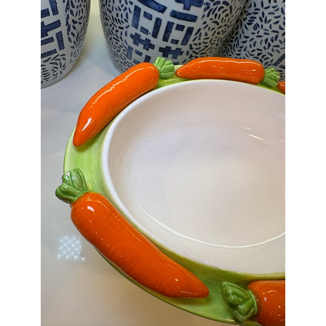 Ceramic Vintage Trompe L’Oeil Style Carrot Rim Serving Bowl Easter Spring Ceramic Centerpiece Dish For Sale - Image 7 of 11