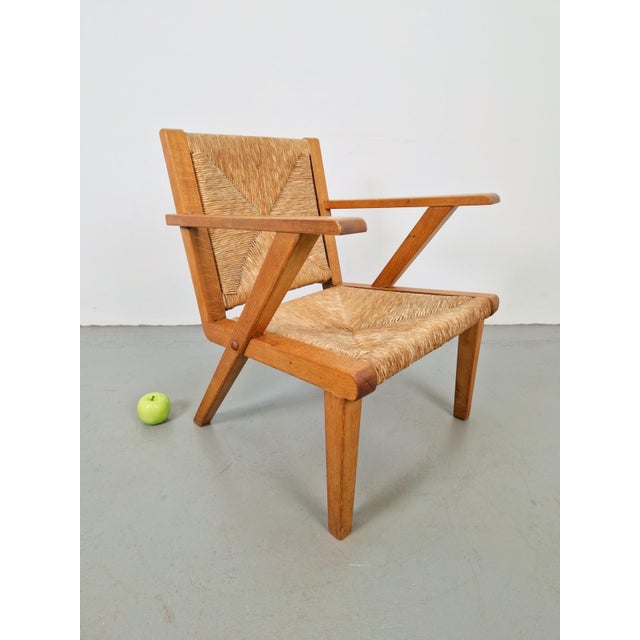 Modernist Brutalist Wooden Armchairs, Rush, 1940s armchairs from the 1940s, made in the Netherlands. These solid, typical...
