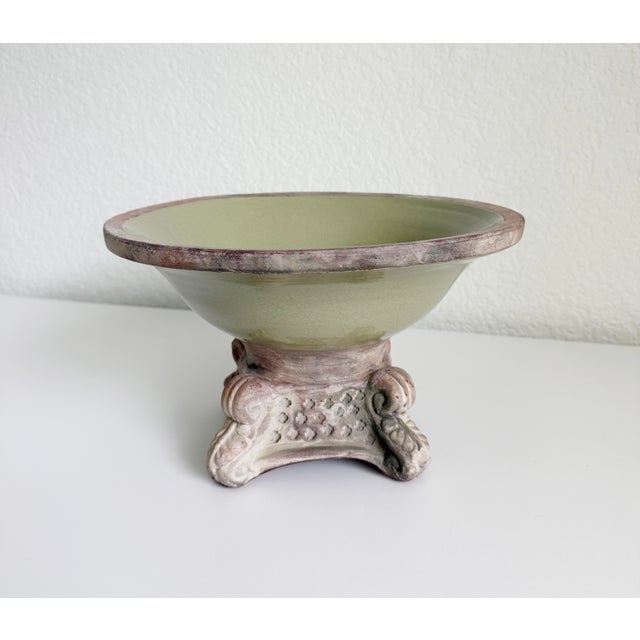 Green Vintage Italianate Terracotta & Celadon Glazed Pedestal Bowl For Sale - Image 8 of 10