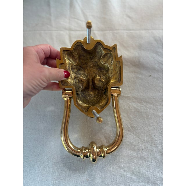 2020s Large Solid Brass Lion Head Door Knocker — Georgian Style For Sale - Image 5 of 6