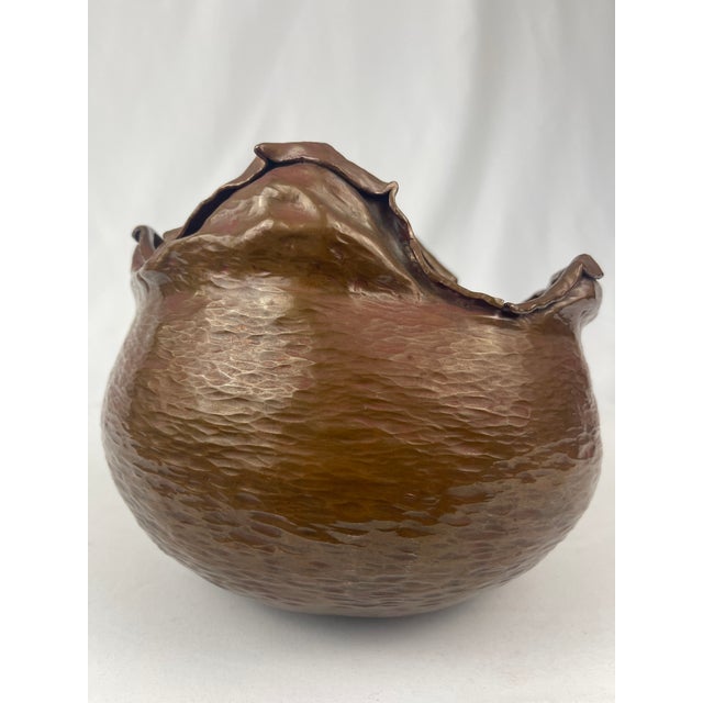 1980's hand hammered copper sculpted vessel by Pacific Northwest sculptor Greg Wilbur. Signed, 1989