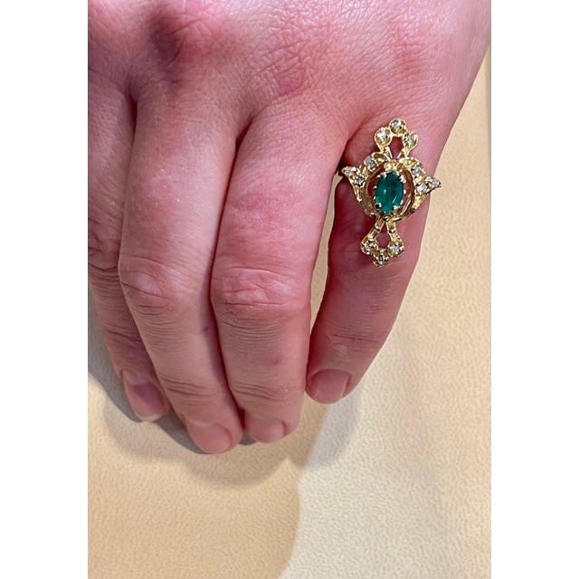 Natural Emerald, Oval Stone and Diamond Ring 14 Karat Yellow Gold For Sale - Image 11 of 18