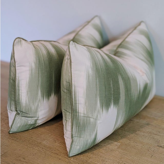 Pierre Frey Le Grandiere pillows in Topaire green, is a pretty flame stitch warp print. Linen polyester blend, and feels...