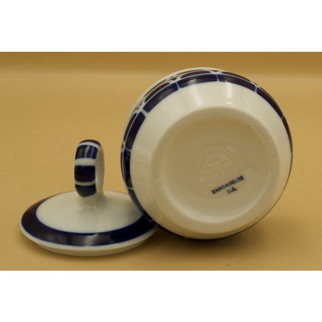 Mid 20th Century Sargadelos O Castro Geometric Creamer and Lidded Sugar Bowl, Cobalt Blue Porcelain For Sale - Image 9 of 9