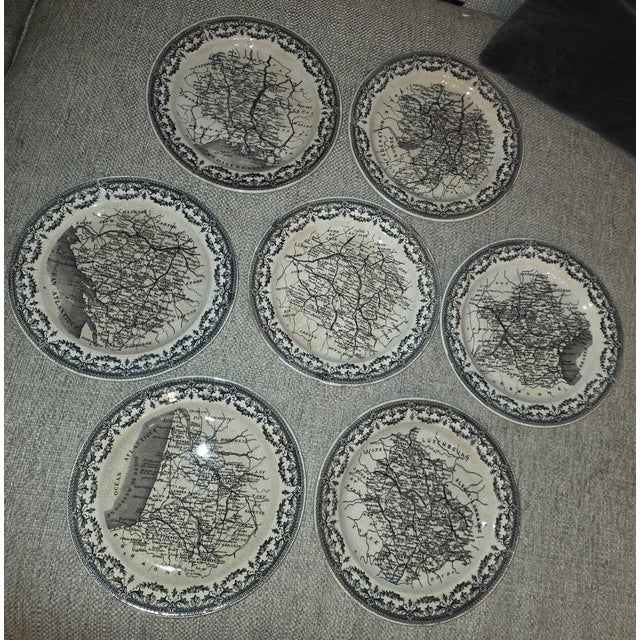 Rare collection of antique French Transferware map plates made by Sarreguemines.