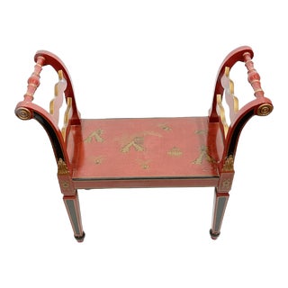 1980s Chinoiserie Red Wooden Small Bench For Sale