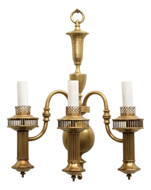 American Colonial Brass Electric Converted Oil Lamp Wall Sconce, 2 Available