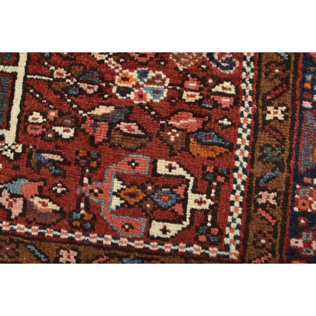 Vintage Karajeh Rug 4'10'' X 6'2'' Red Wool Tribal Hand-Knotted Oriental Carpet For Sale - Image 4 of 15
