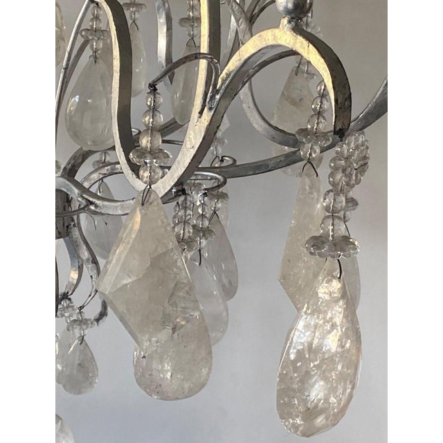 Late 20th Century. Large Silver Leaf Wrought Iron & Rock Crystal 6-Light Chandelier For Sale - Image 4 of 8