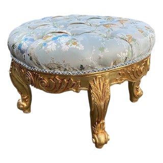 Late 20c French Louis XVI Gold Damask Bench - 1 Pc For Sale