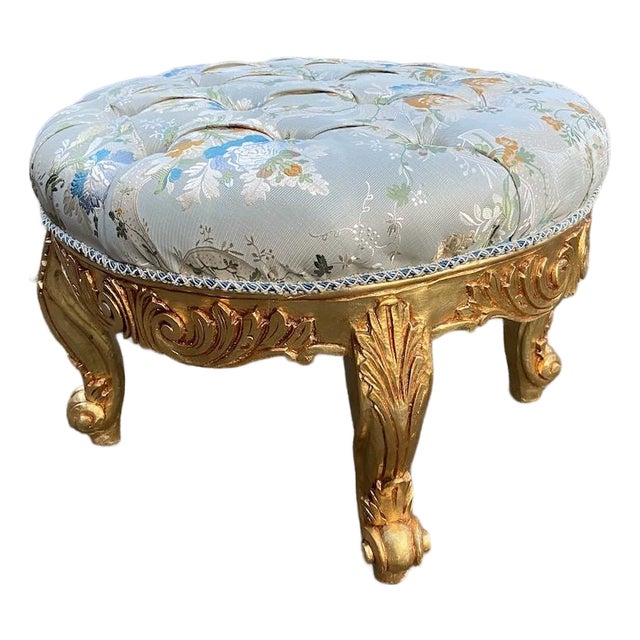 Late 20c French Louis XVI Gold Damask Bench - 1 Pc For Sale