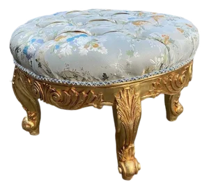 Late 20c French Louis XVI Gold Damask Bench - 1 Pc