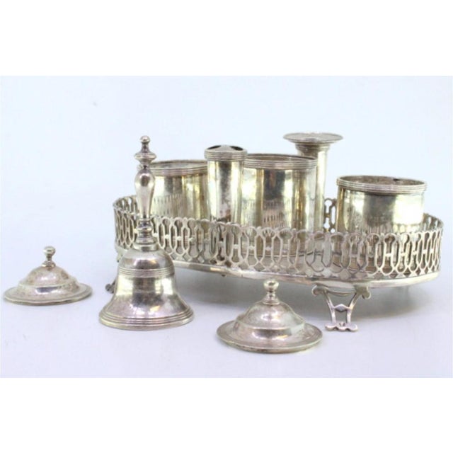 Silver Inkwell with Grid with Tanks, Pen Holder, Bell and Feet For Sale - Image 6 of 7