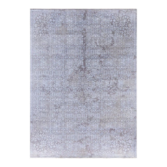 Ikat, One-of-a-Kind Hand-Knotted Area Rug - Gray, 9' 0" x 12' 3" For Sale