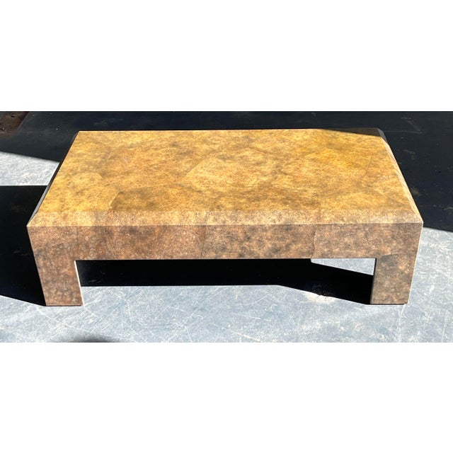 Wood Vintage Boho Beveled Parchment Coffee Table For Sale - Image 7 of 12