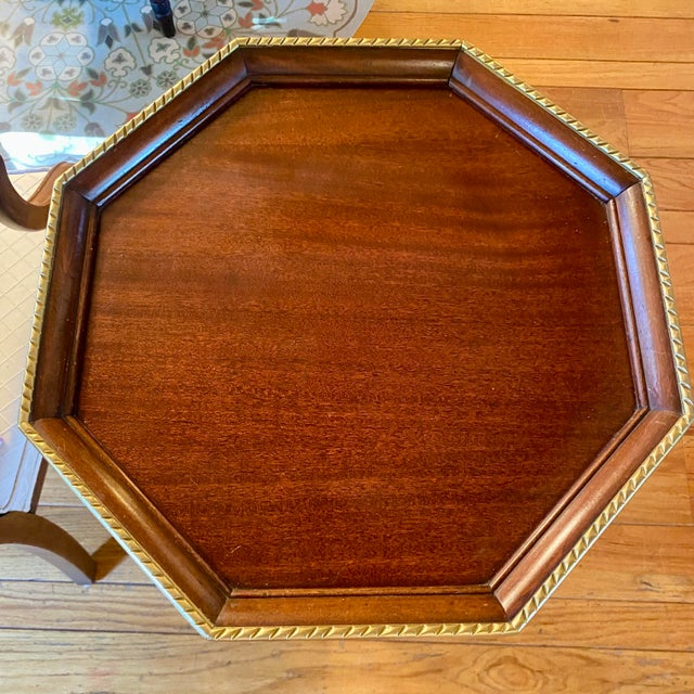 Octagonal Pedestal Mahogany and Cherrywood Side Table With Gold Accents For Sale In Sacramento - Image 6 of 9