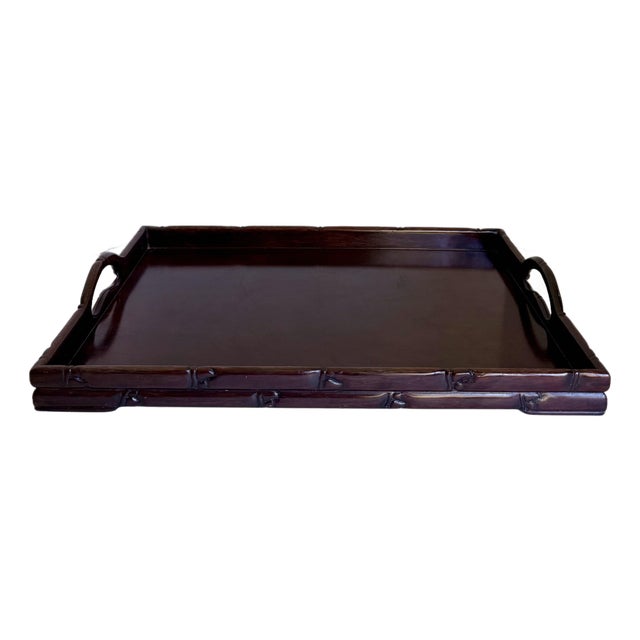 1930's Chinese Carved Rosewood Faux Bamboo Handled Tray For Sale