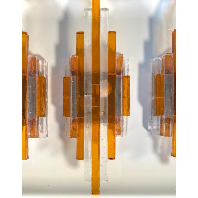 Mid-Century Modern Vintage Glass Wall Lamps by Poliarte, 1970s, Set of 3 For Sale - Image 3 of 17