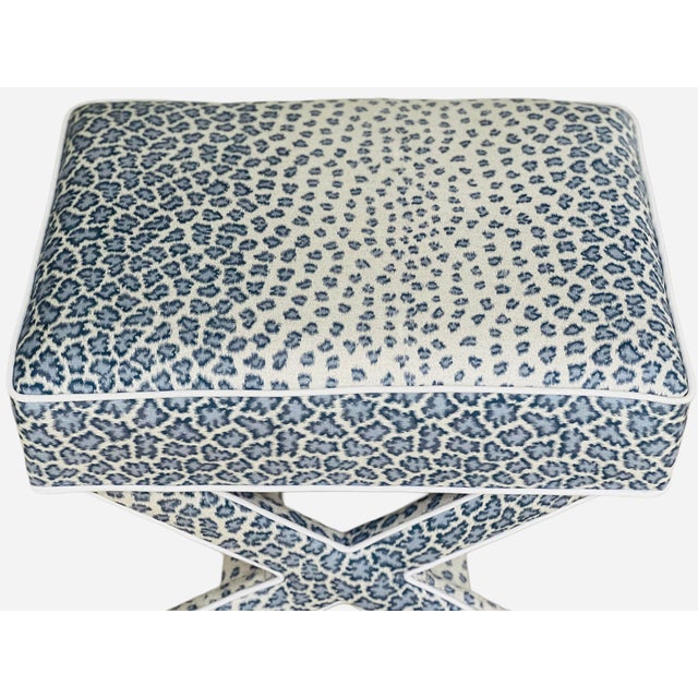 Mid-Century Modern Pair Vintage Newly Upholstered Large X Benches in Colefax and Fowler For Sale - Image 3 of 18