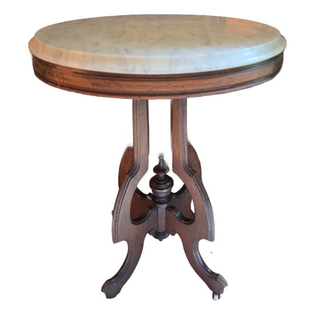 Antique Victorian Renaissance Revival Walnut Oval Marble-Top Parlor Table For Sale