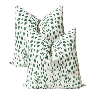 Green Abstract Animal Print Two-Sided 22" Down Pillows - A Pair For Sale