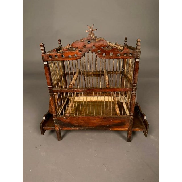 French Folk Art Finch Bird Cage in Fruitwood & Steel, Circa 1890 For Sale - Image 10 of 14